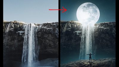 超现实的月亮瀑布照片处理photoshop教程-联萌后期