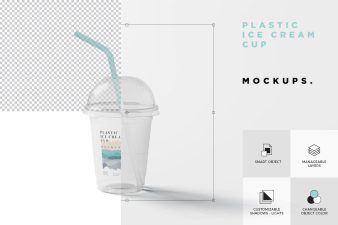 高级个性化逼真VI透明塑料冰淇淋杯设计样机Mockups